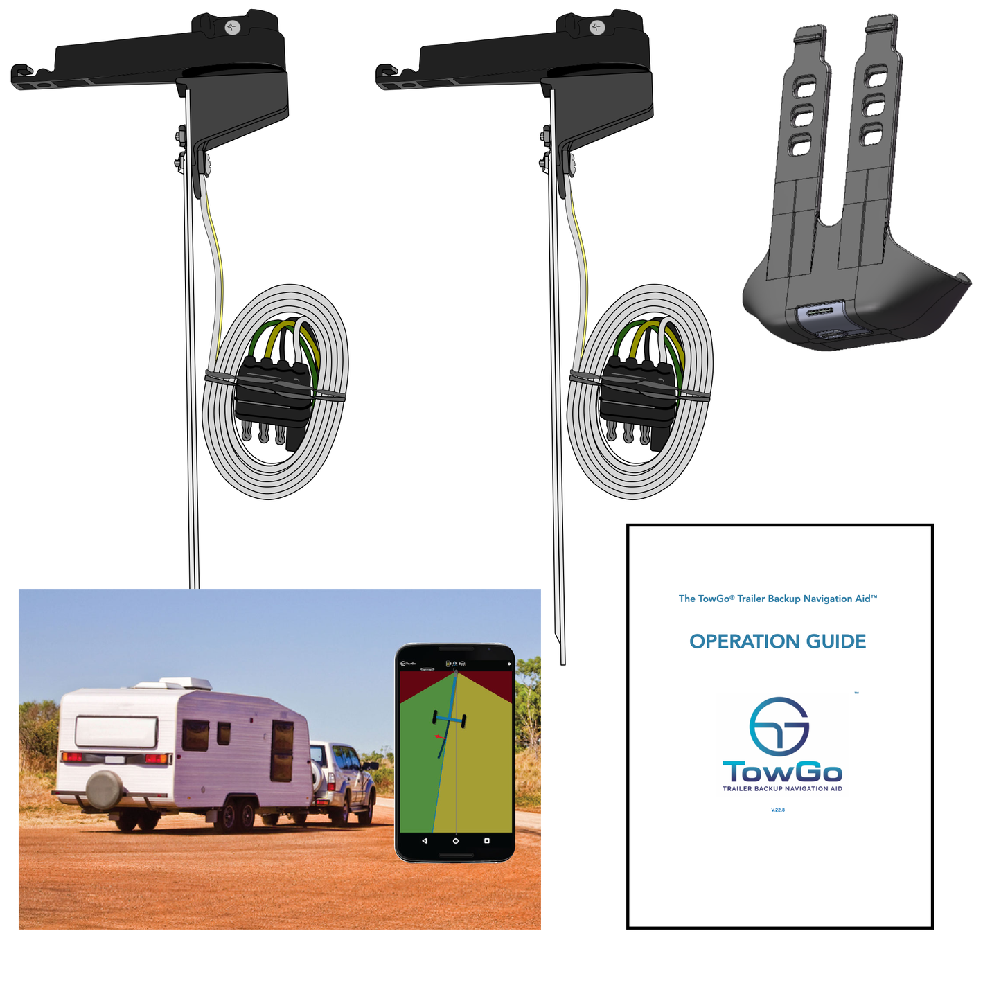 TowGo® Trailer Backup Navigation Aid™ with 2 Trailer Hitch Sensors (U.S.A. and Canada)